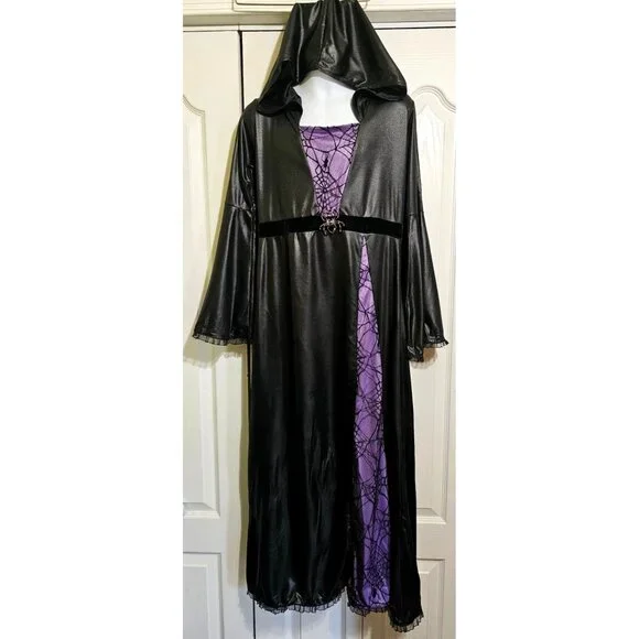 Spirit Halloween Spider Sorceress Witch Costume Girls 14-16 Hooded Dress Purple - Picture 2 of 5
